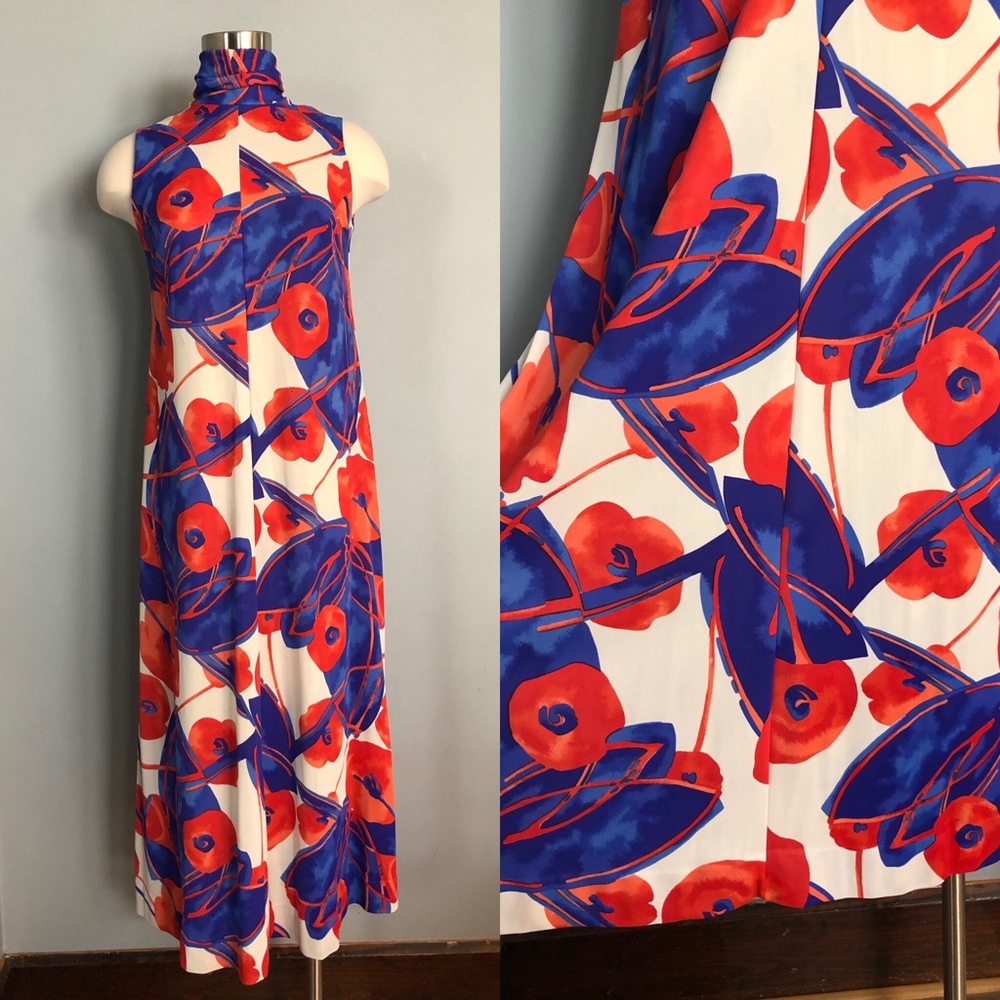 Vintage Olga Sleeveless Floral Print Dress